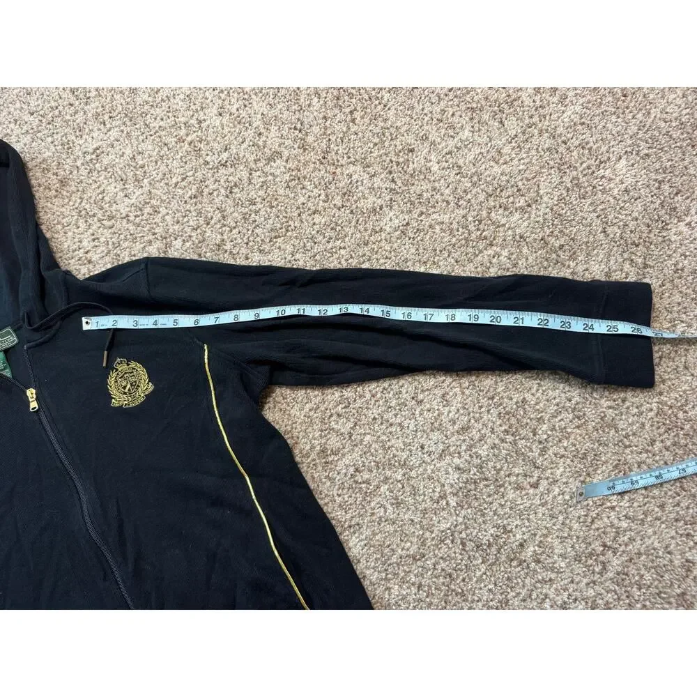 Lauren Active Ralph Lauren Zip Up Hoodie Womens XL Black Gold Crest Knit Jacket